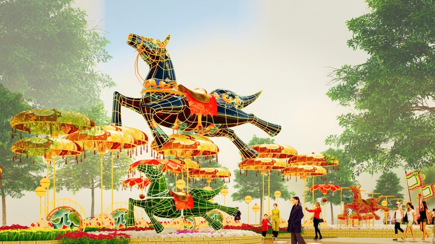 Lấy cảm hứng từ bản dân ca Lý ngựa ô đầy ngọt ngào, cụm đại cảnh “Lý ngựa ô” tái hiện nét văn hóa Nam Bộ với tạo hình vui nhộn, màu xanh ngả tím thời thượng.